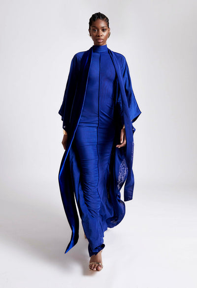 Mesh Batwing Gown - Sapphire