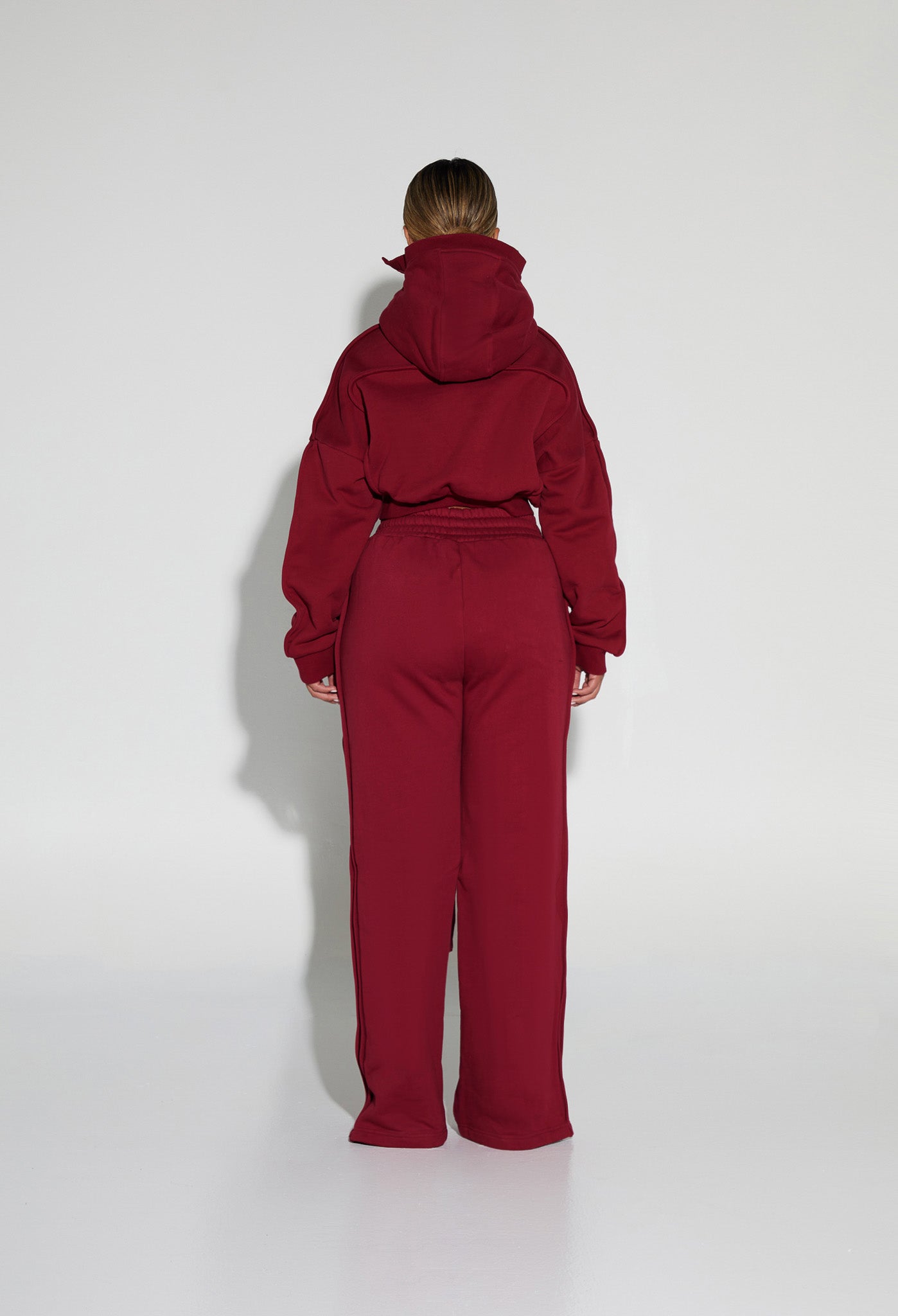 Cropped Zip-Up Hooded Jacket - Fine Wine