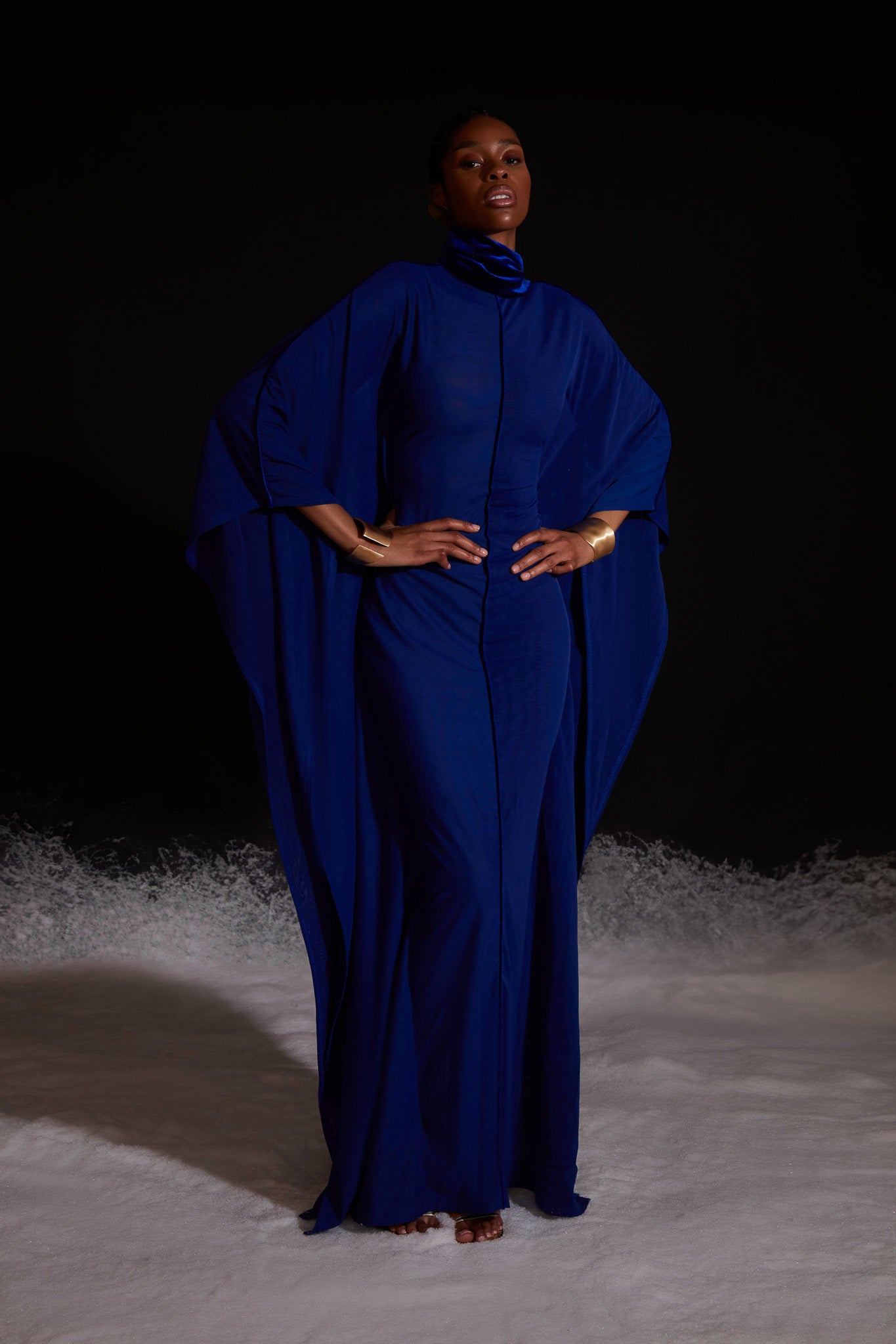 Mesh Batwing Gown - Sapphire