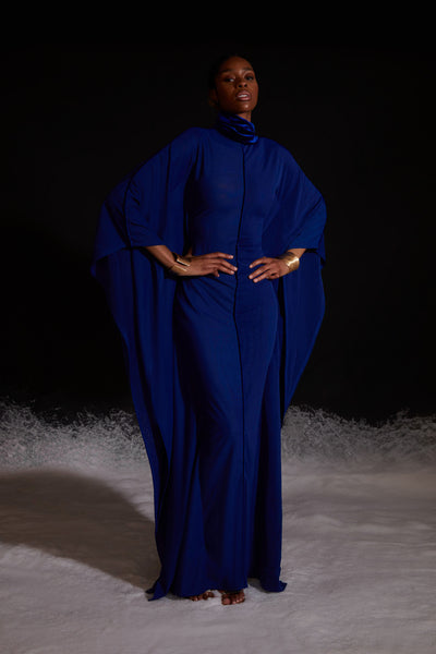 Mesh Batwing Gown - Sapphire