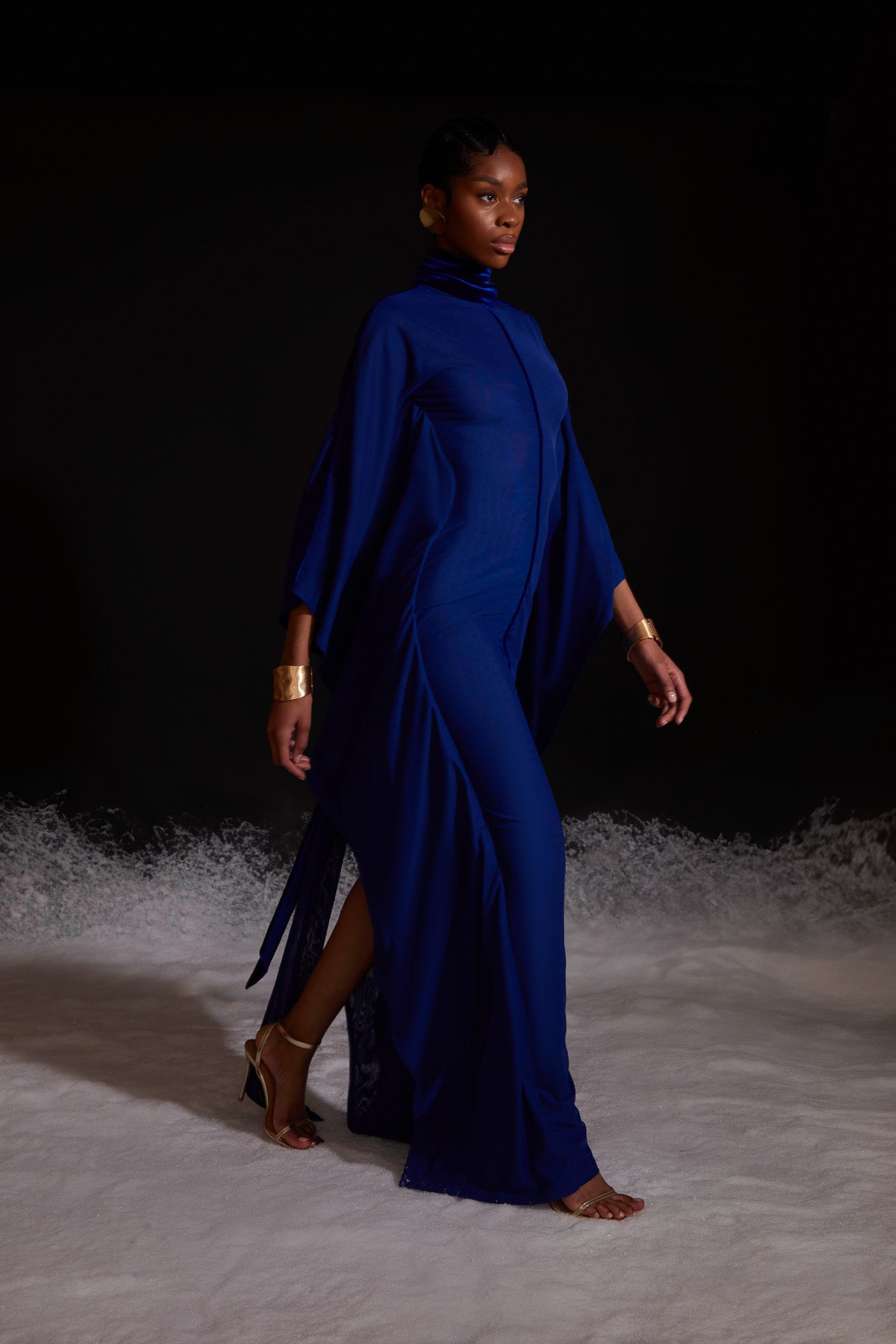 Mesh Batwing Gown - Sapphire