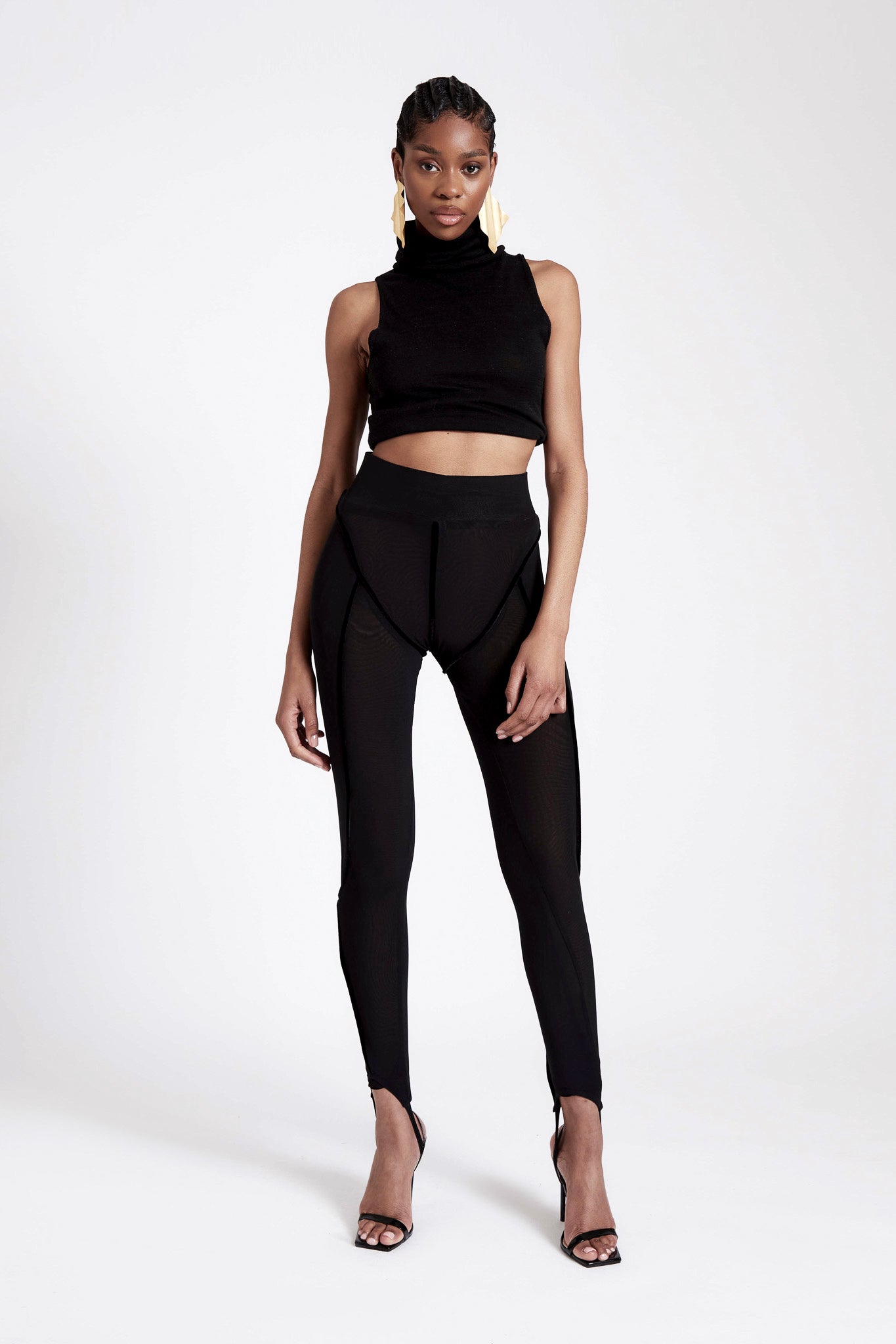 Stirrup Mesh Legging Pants - Panther