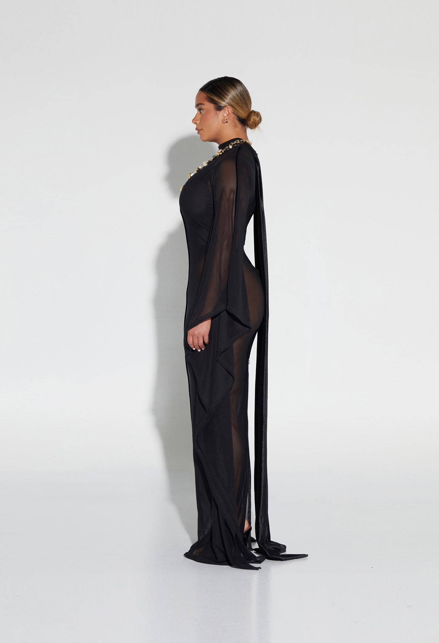 Mesh Batwing Gown - Panther