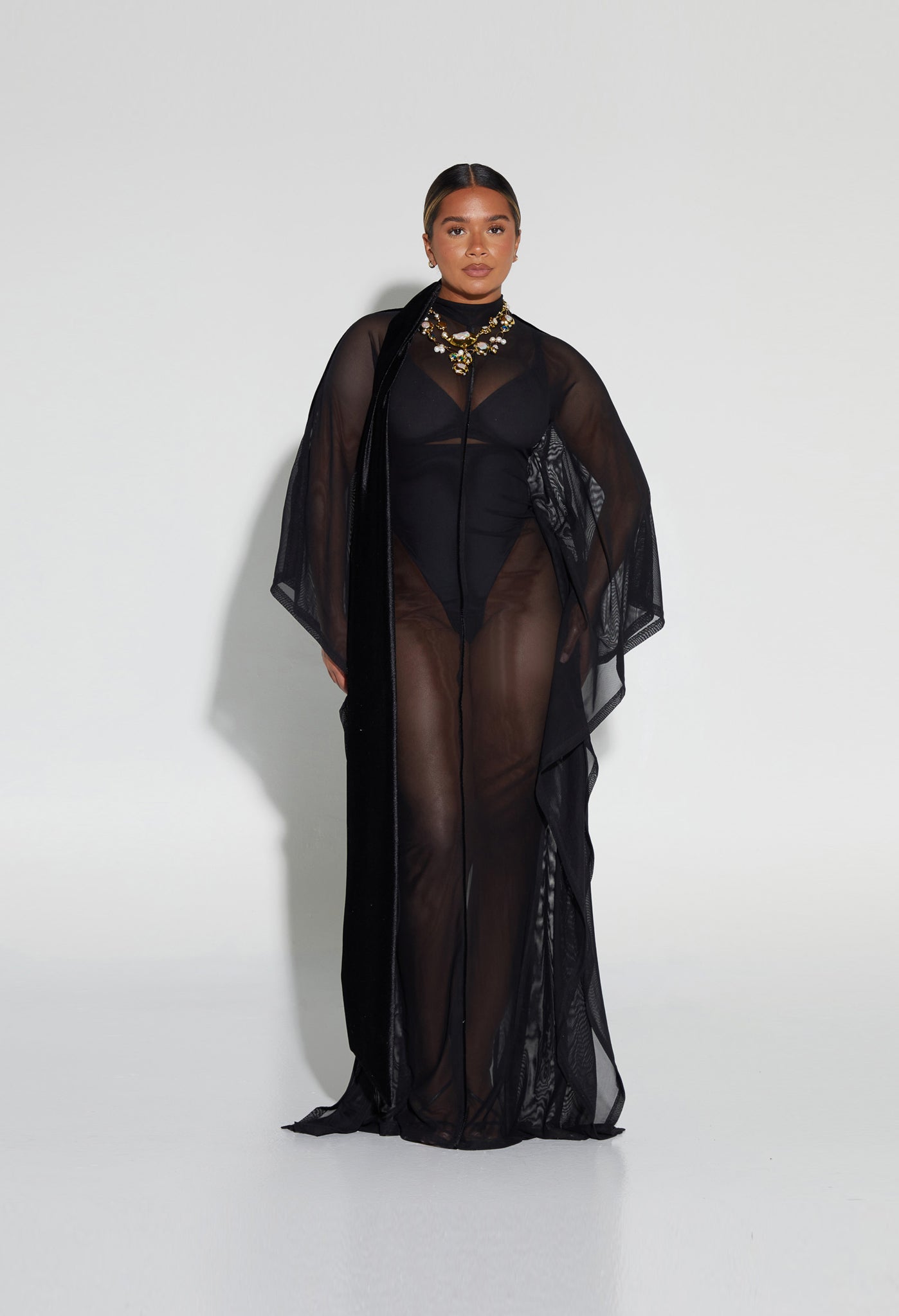 Mesh Batwing Gown - Panther