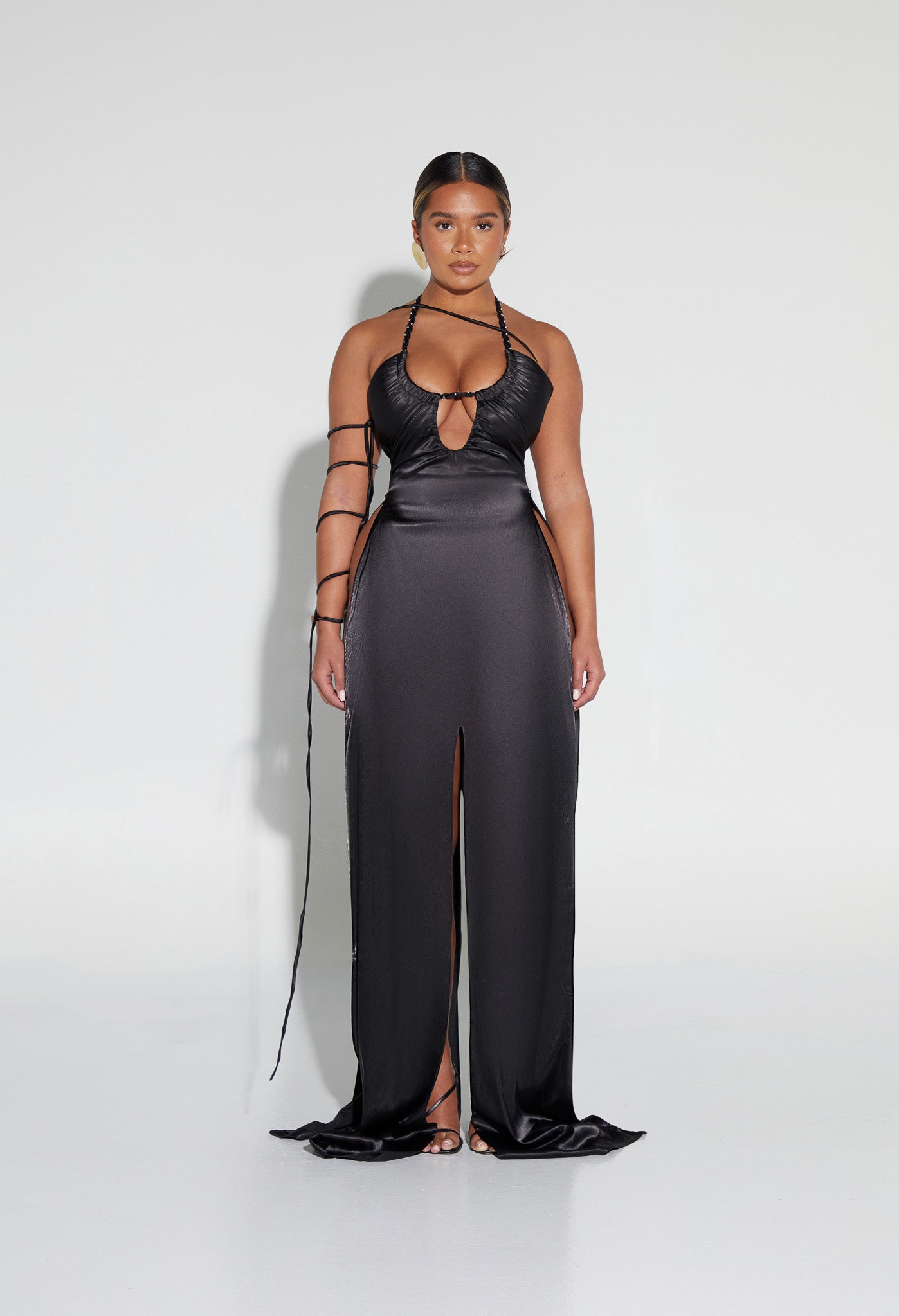 Satin Split Chain Gown - Panther