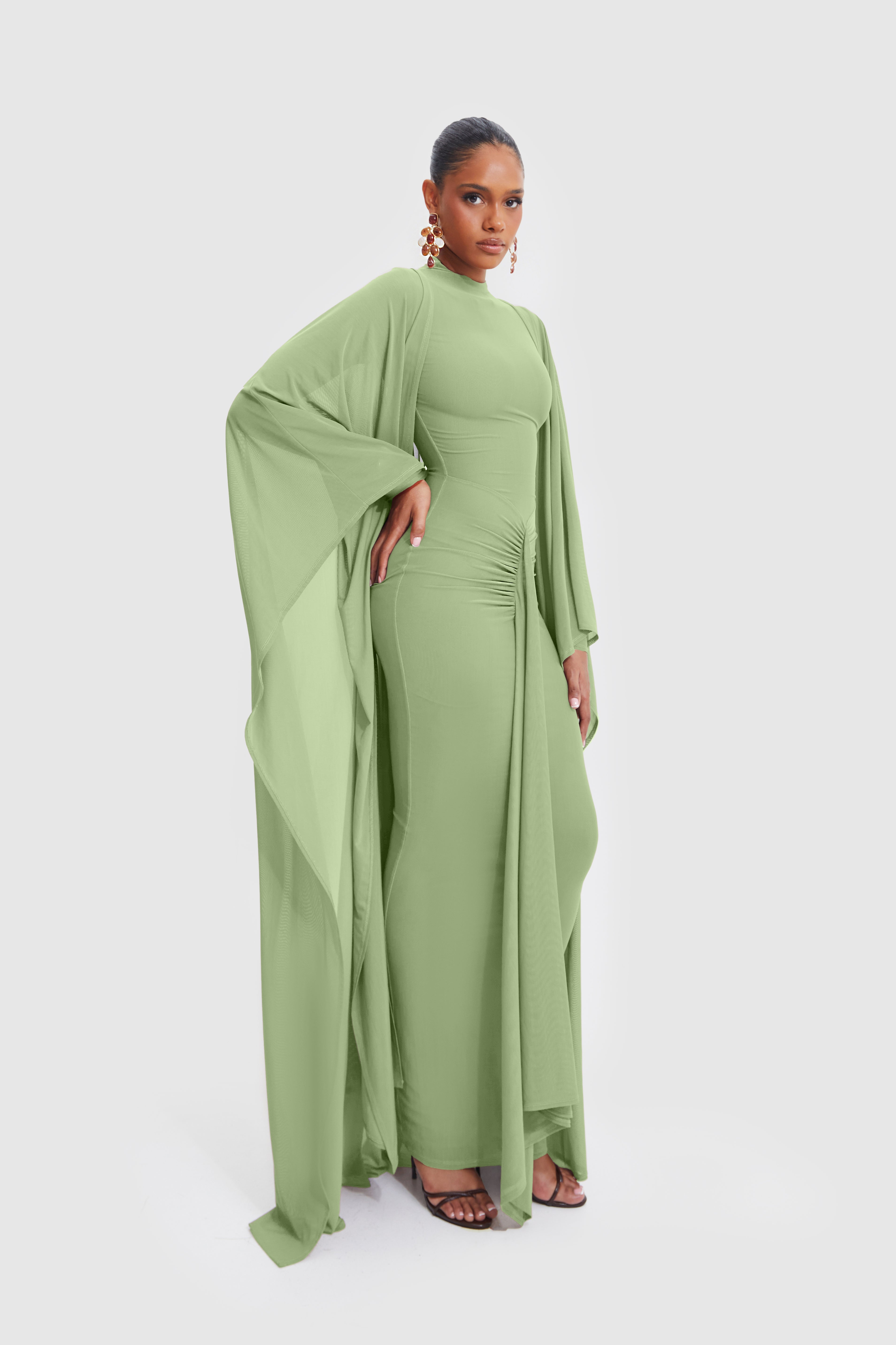 Aluya Mesh Draped Cape - Warm Matcha