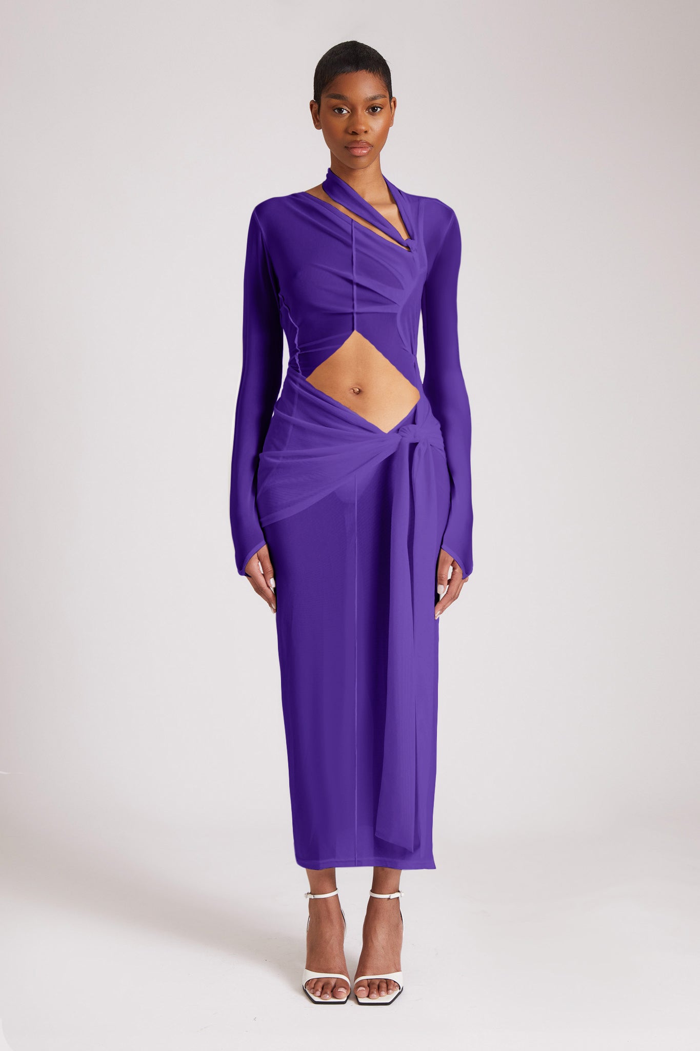 Asymmetric Knot Cut Out Mesh Maxi - Dragon Egg