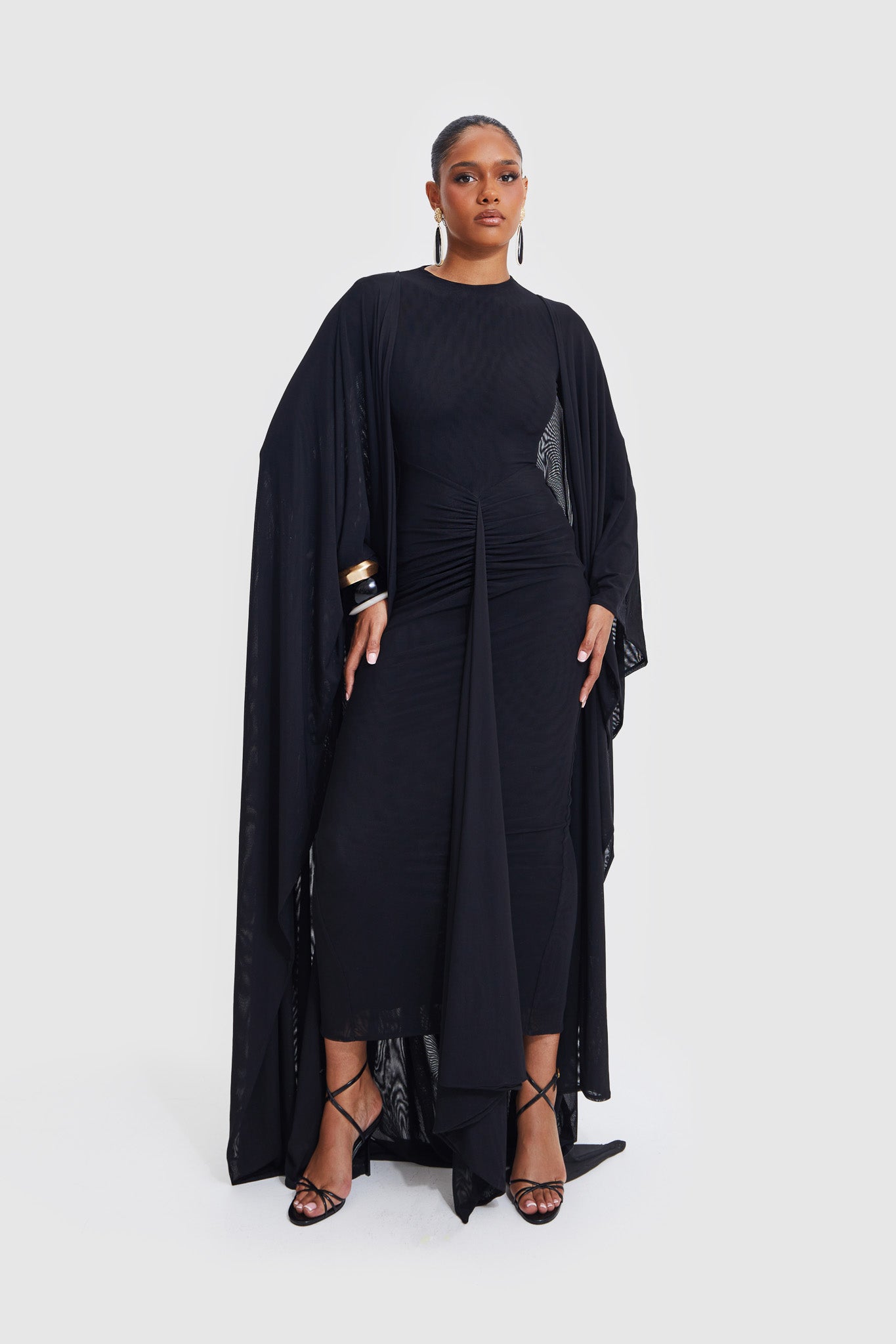Aluya Mesh Draped Cape - Black