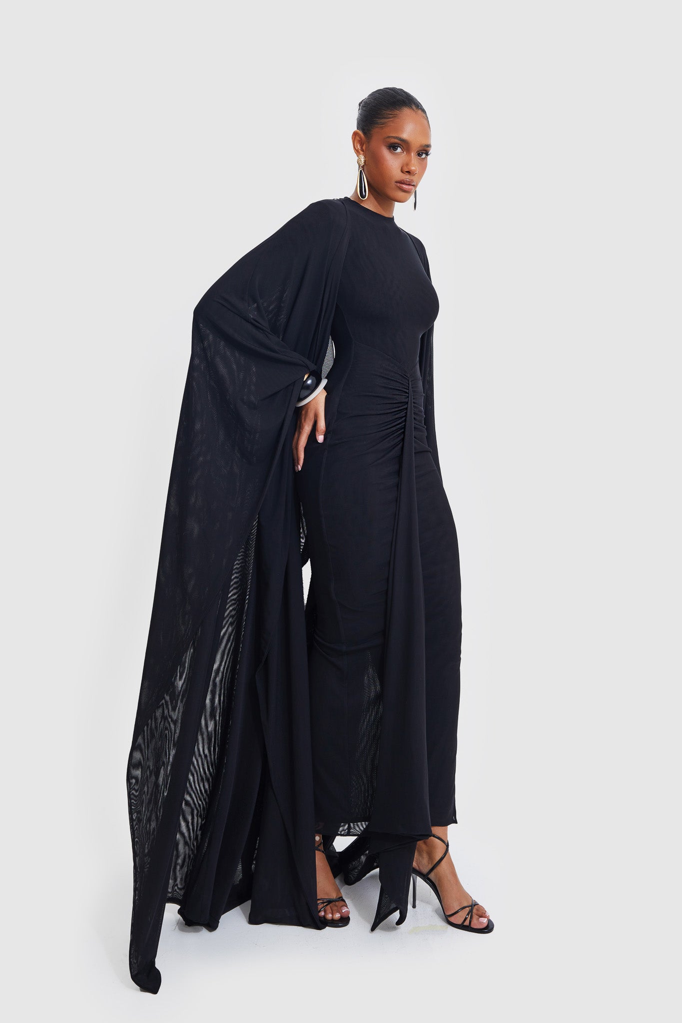 Aluya Mesh Draped Cape - Black