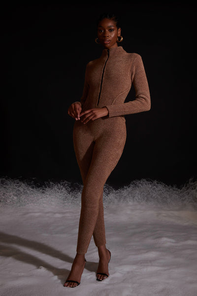 Wool Knit Catsuit - Toffee Nut