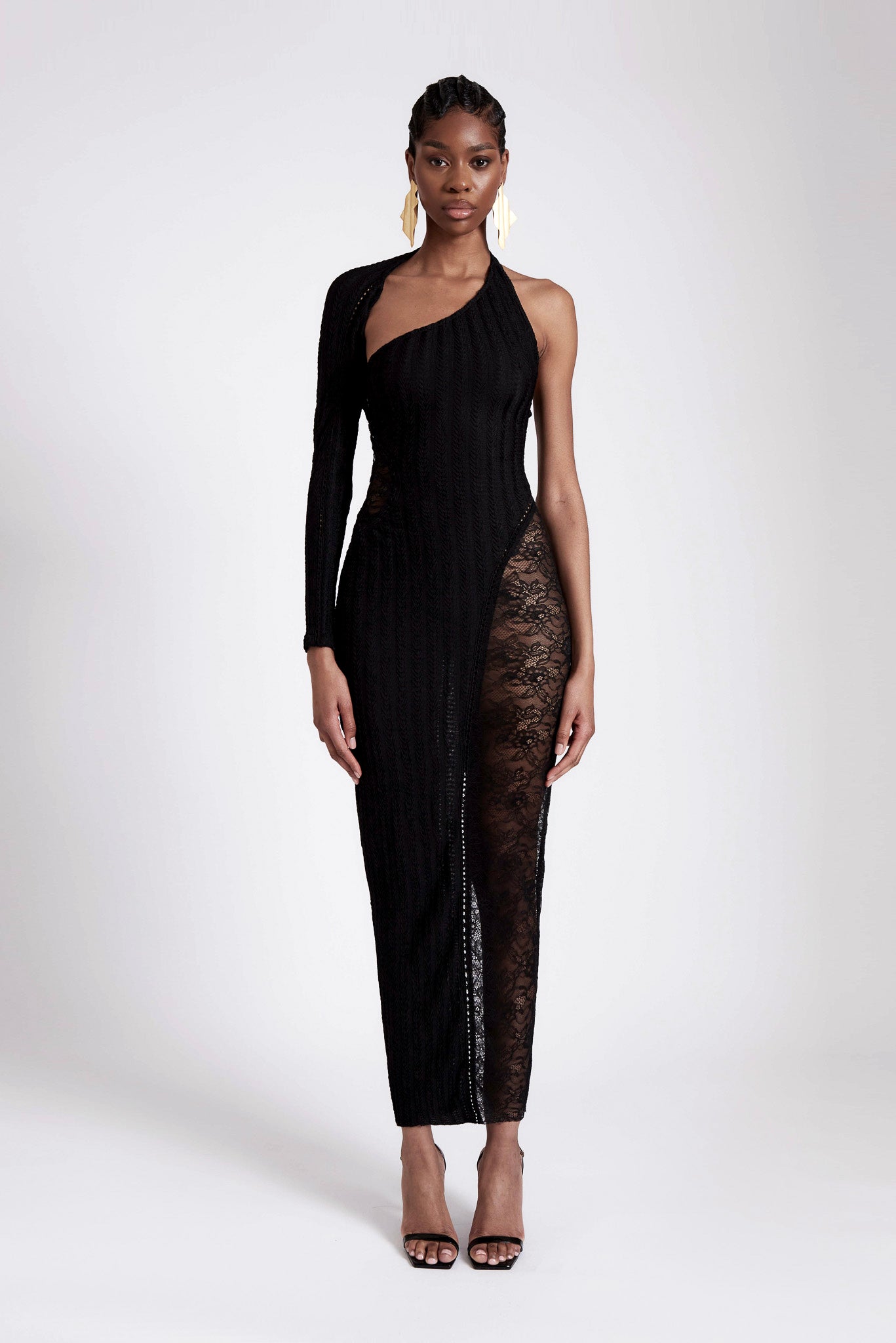 Asymmetric Knit Lace Maxi - Panther