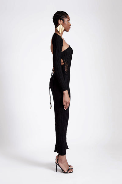 Asymmetric Knit Lace Maxi - Panther