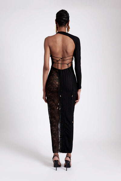 Asymmetric Knit Lace Maxi - Panther