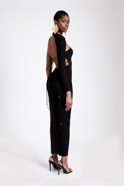 Asymmetric Knit Lace Maxi - Panther