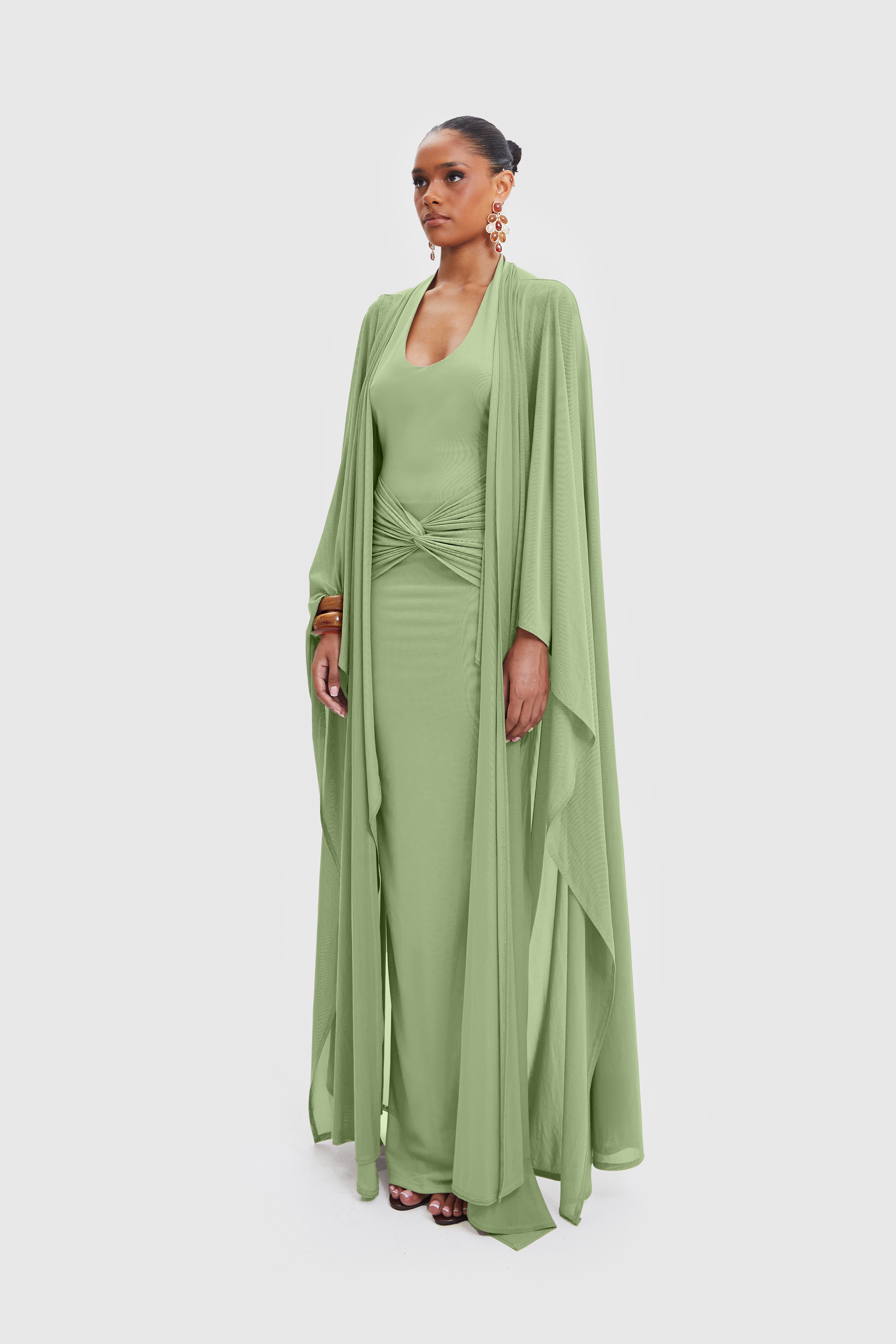 Aluya Mesh Draped Cape - Warm Matcha – BBXBRAND