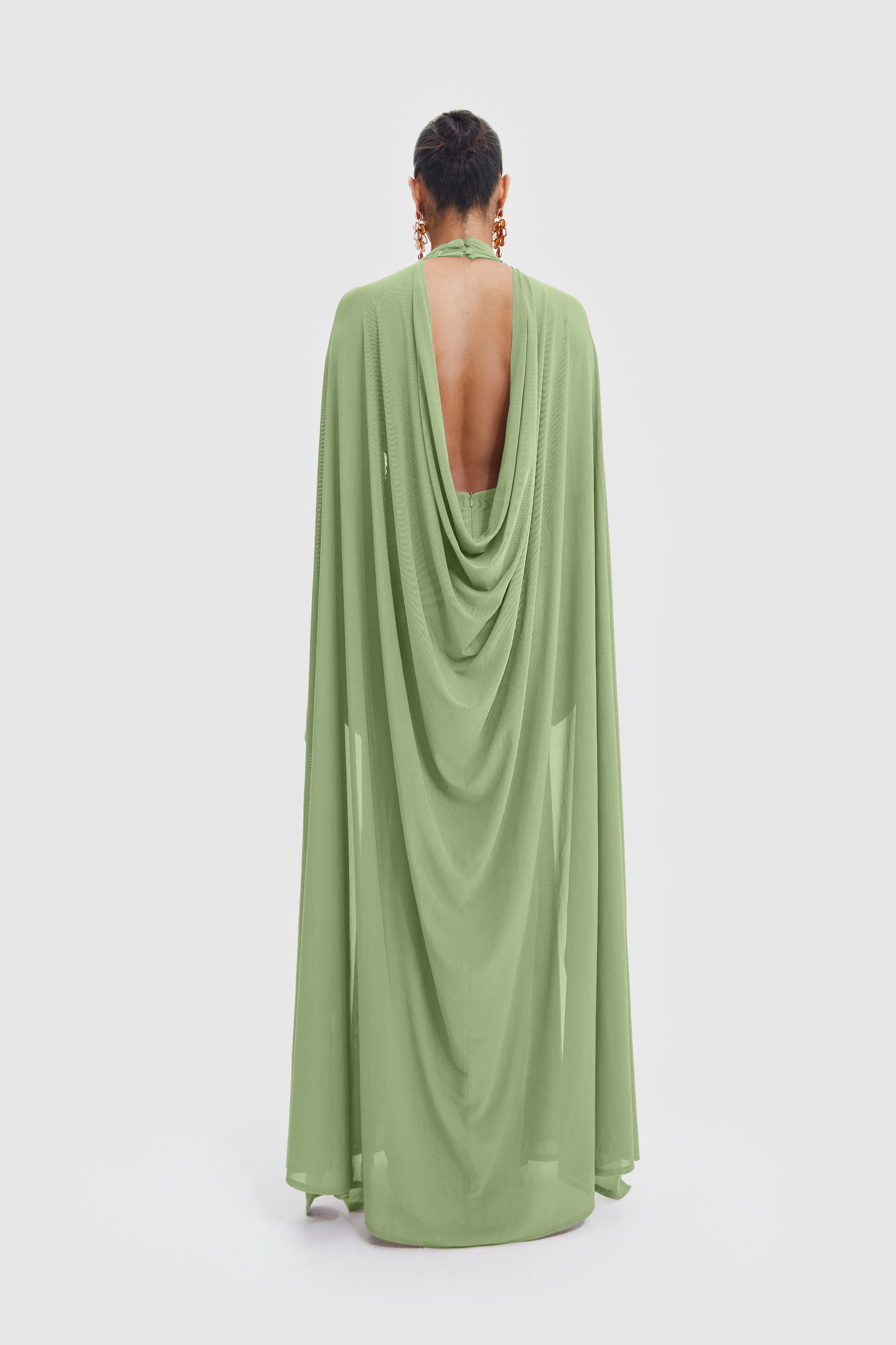 Aluya Mesh Draped Cape - Warm Matcha