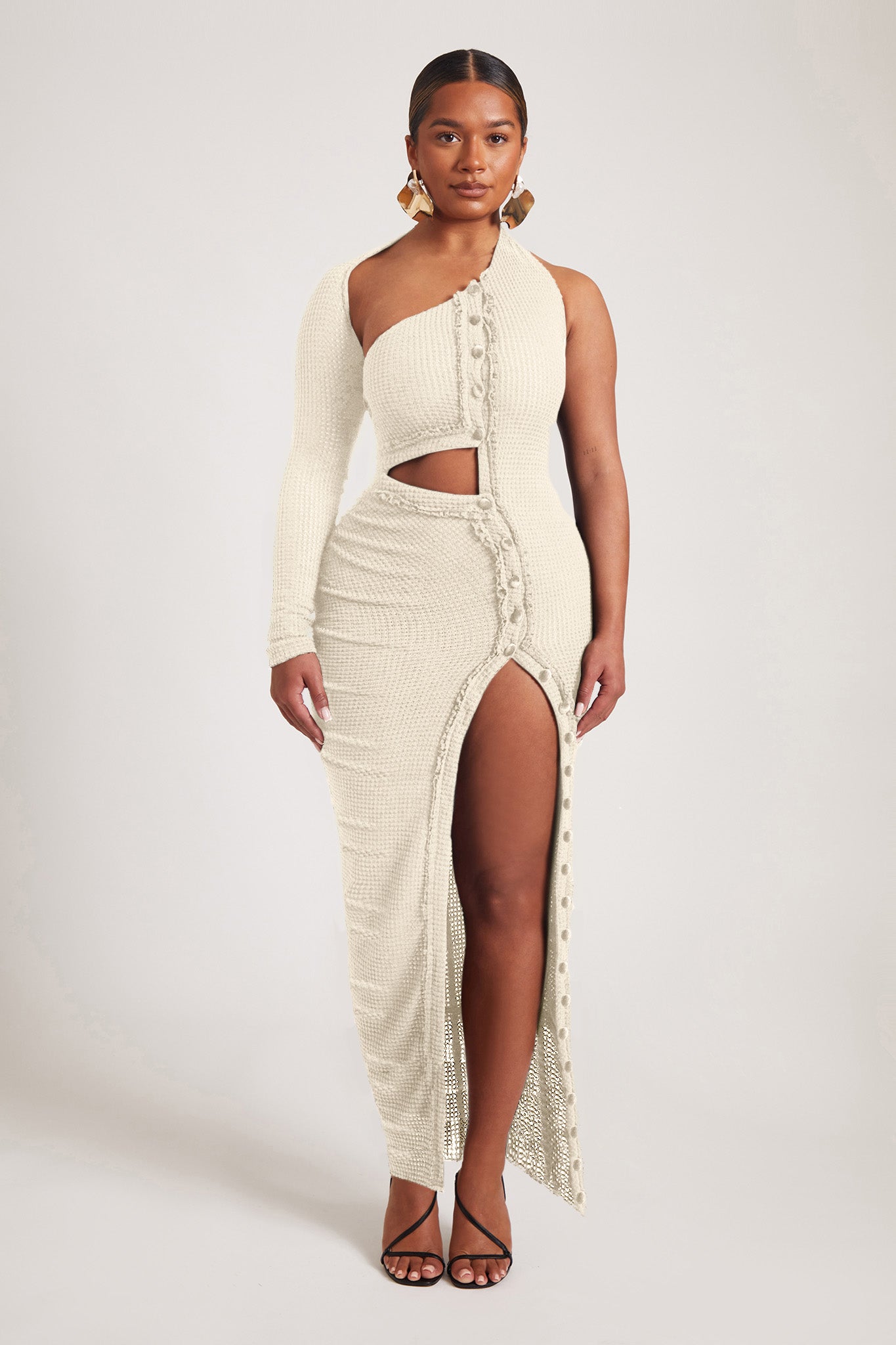 Raw Edge Buttoned Asymmetric Maxi - Ecru