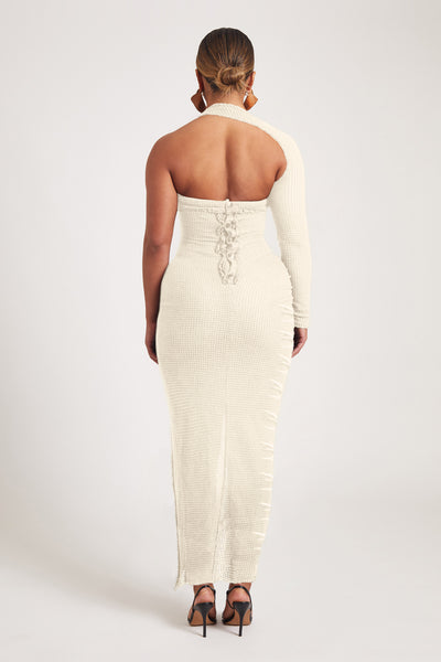 Raw Edge Buttoned Asymmetric Maxi - Ecru