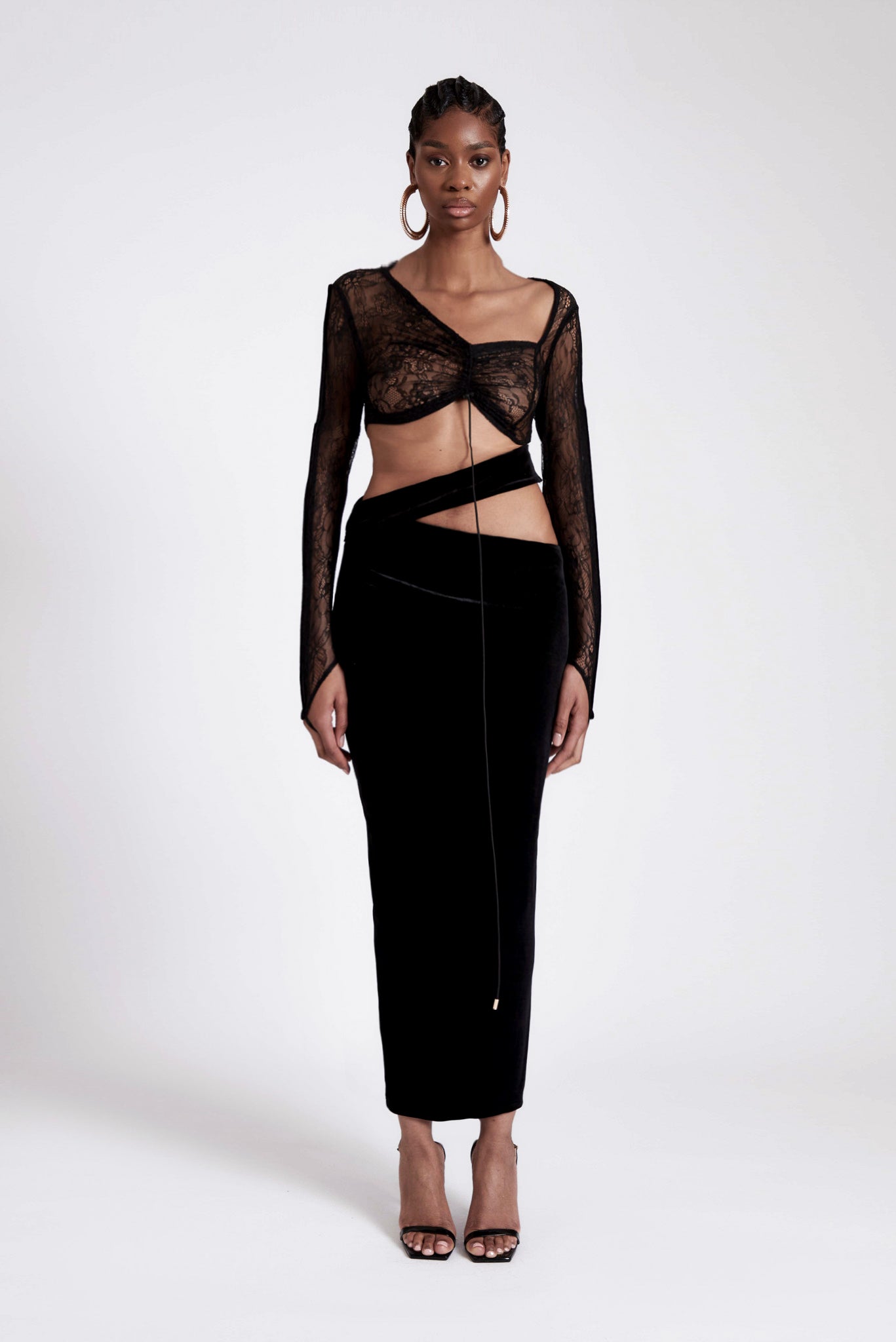 Asymmetric Velvet Lace Dress - Panther