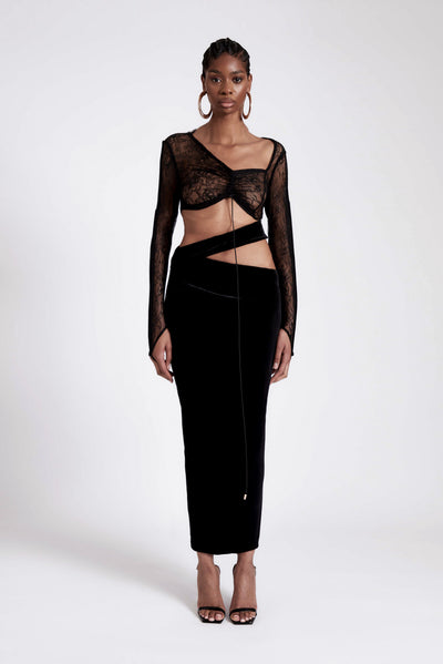 Asymmetric Velvet Lace Dress - Panther