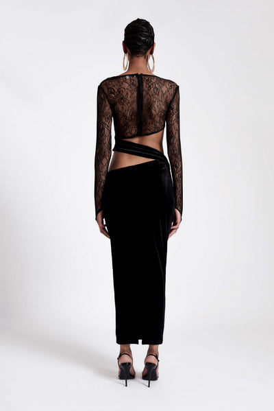 Asymmetric Velvet Lace Dress - Panther