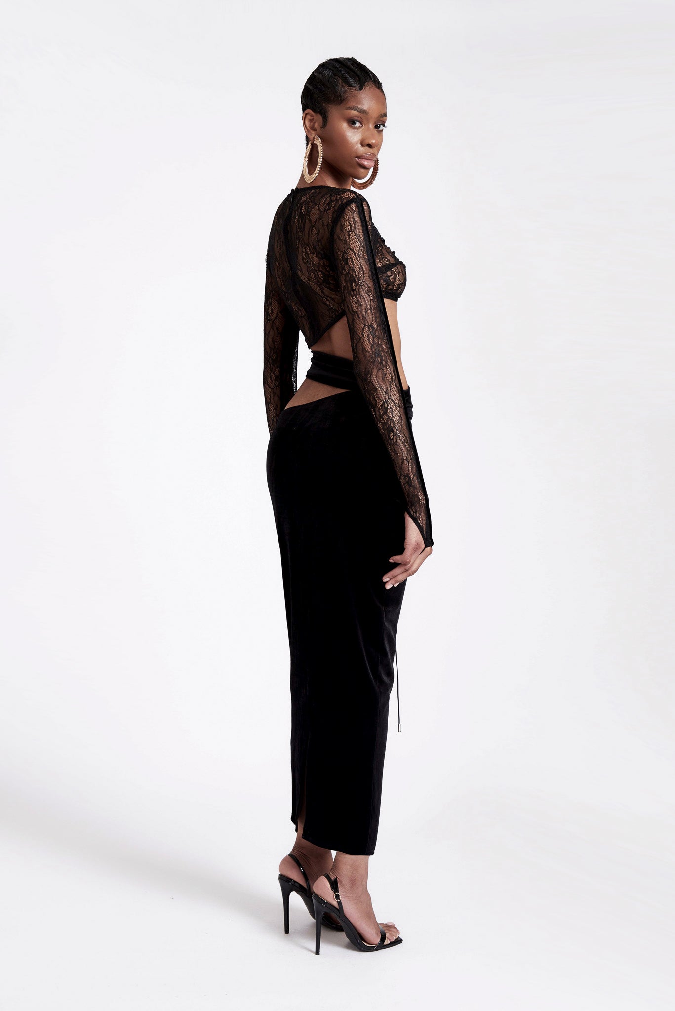 Asymmetric Velvet Lace Dress - Panther