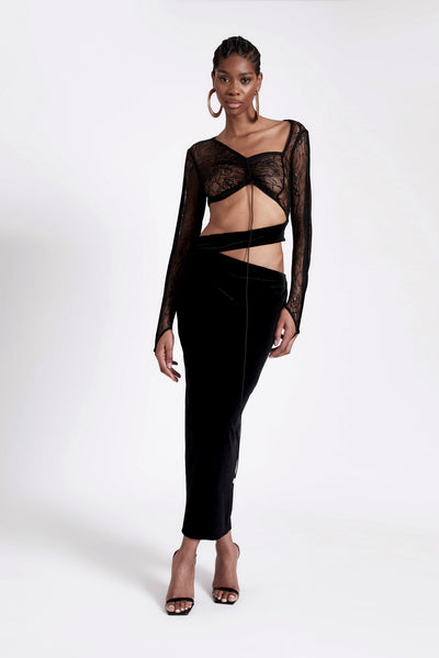 Asymmetric Velvet Lace Dress - Panther
