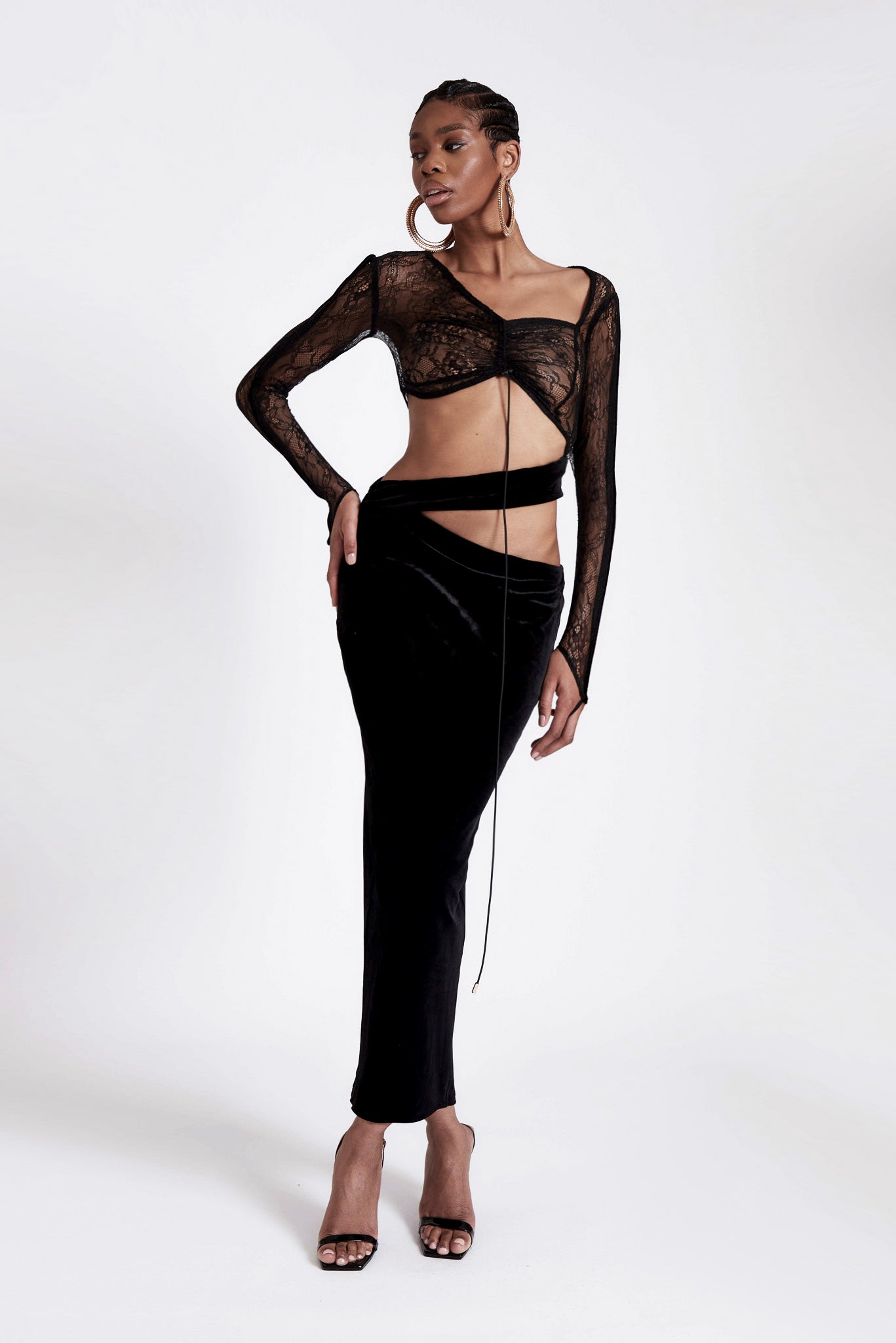 Asymmetric Velvet Lace Dress - Panther