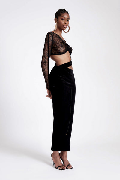 Asymmetric Velvet Lace Dress - Panther