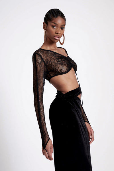 Asymmetric Velvet Lace Dress - Panther