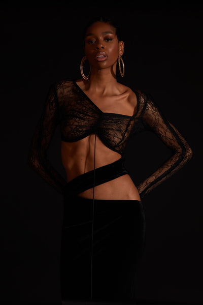 Asymmetric Velvet Lace Dress - Panther