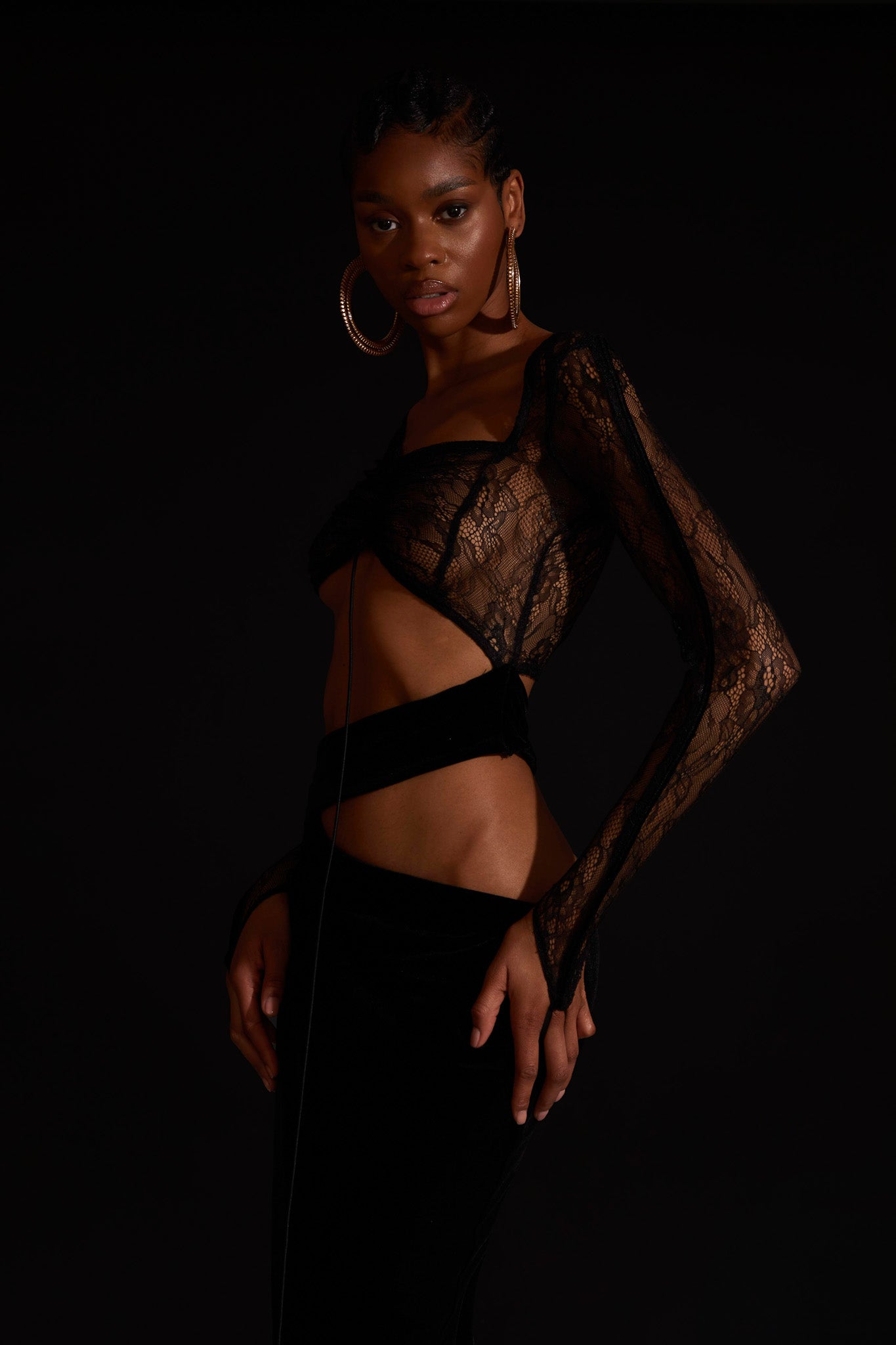 Asymmetric Velvet Lace Dress - Panther