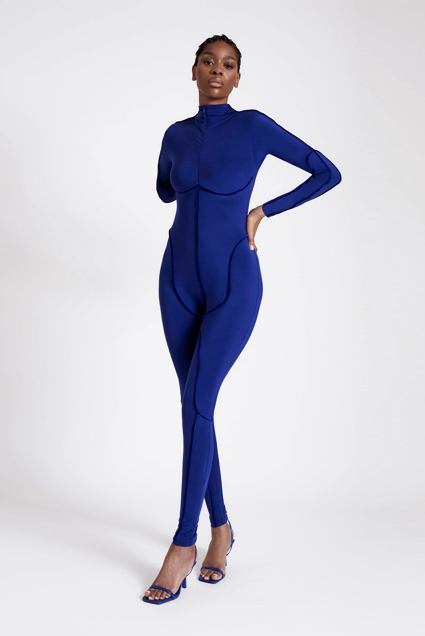 Skin Piped Catsuit - Sapphire