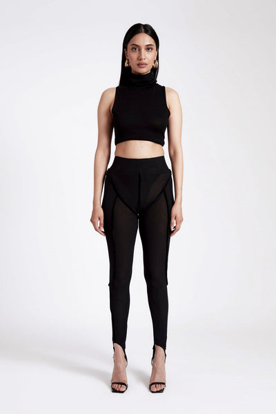 Stirrup Mesh Legging Pants - Panther