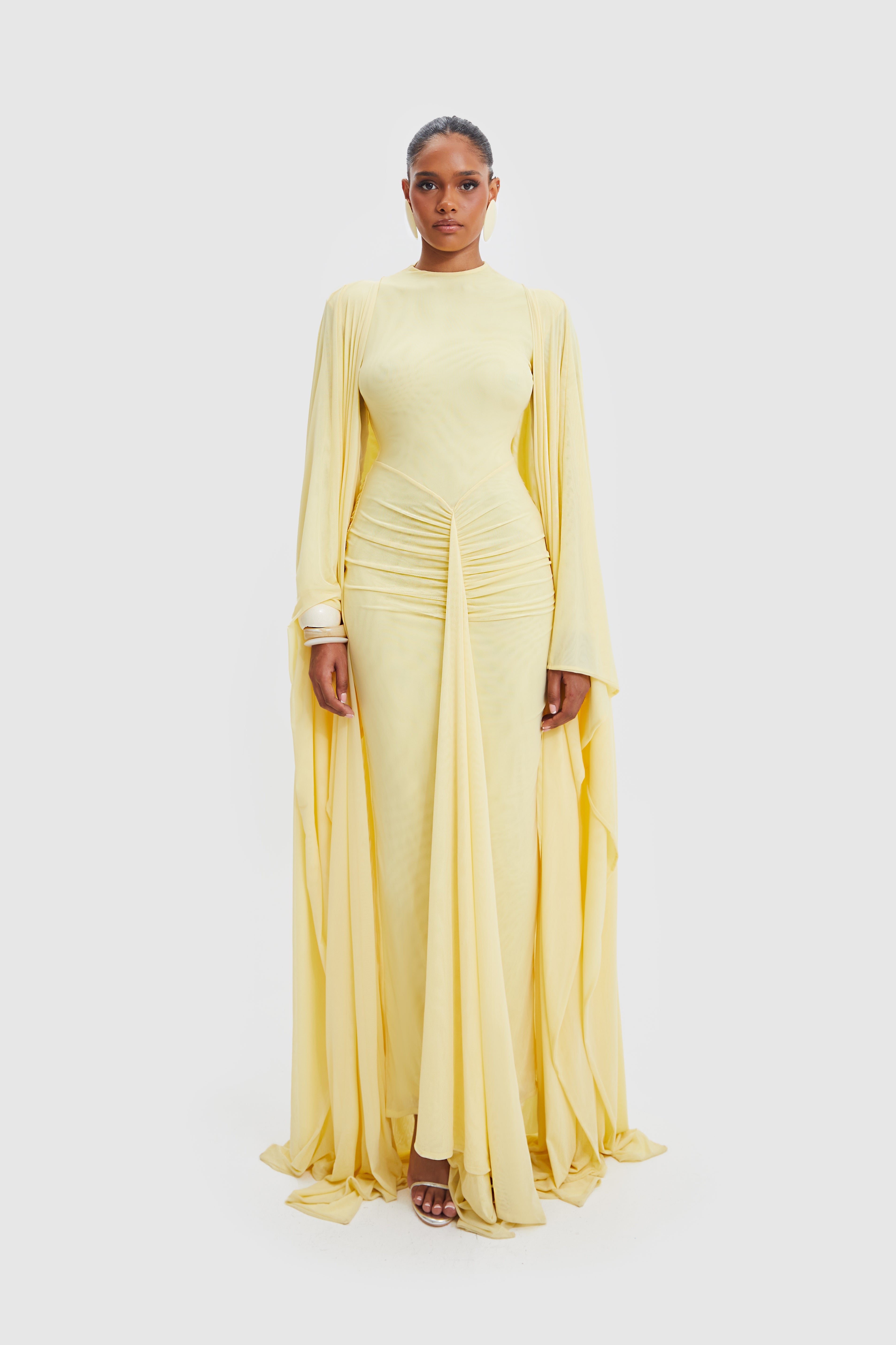 Aluya Mesh Draped Cape - Soft Limone