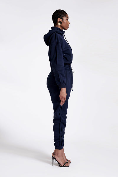 Quilted Arm Zip-Up Hooded Jacket - Midnight