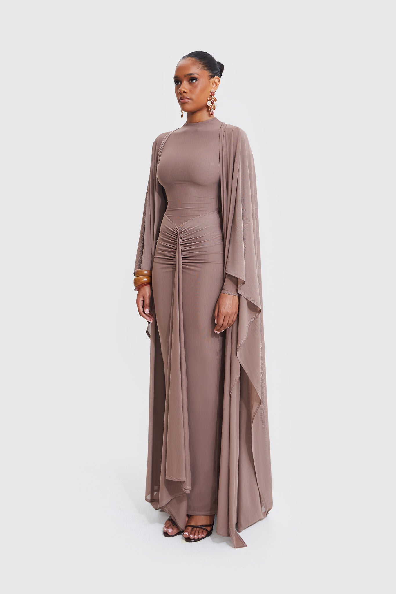 Aluya Mesh Draped Cape - Burnt Sugar
