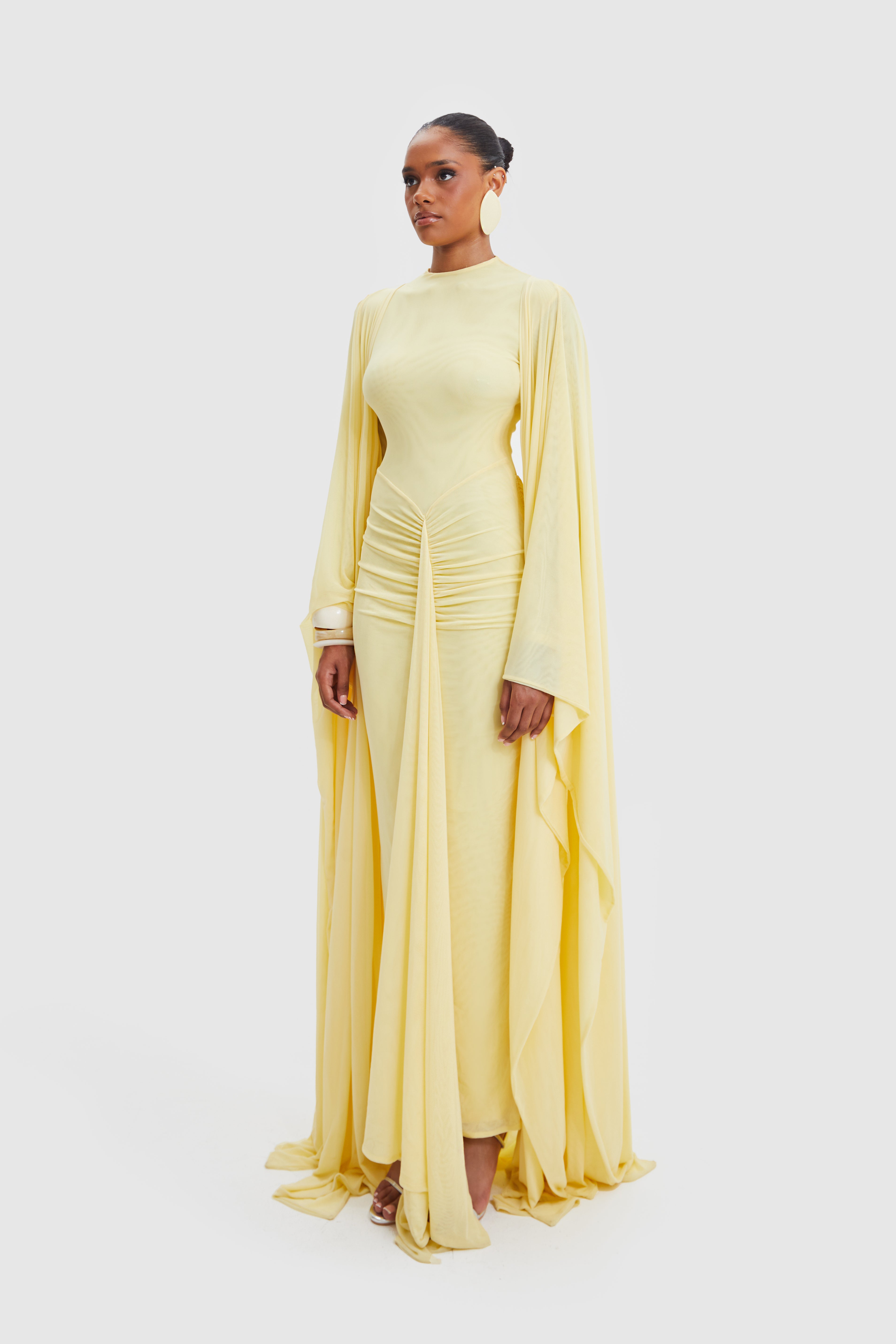 Aluya Mesh Draped Cape - Soft Limone