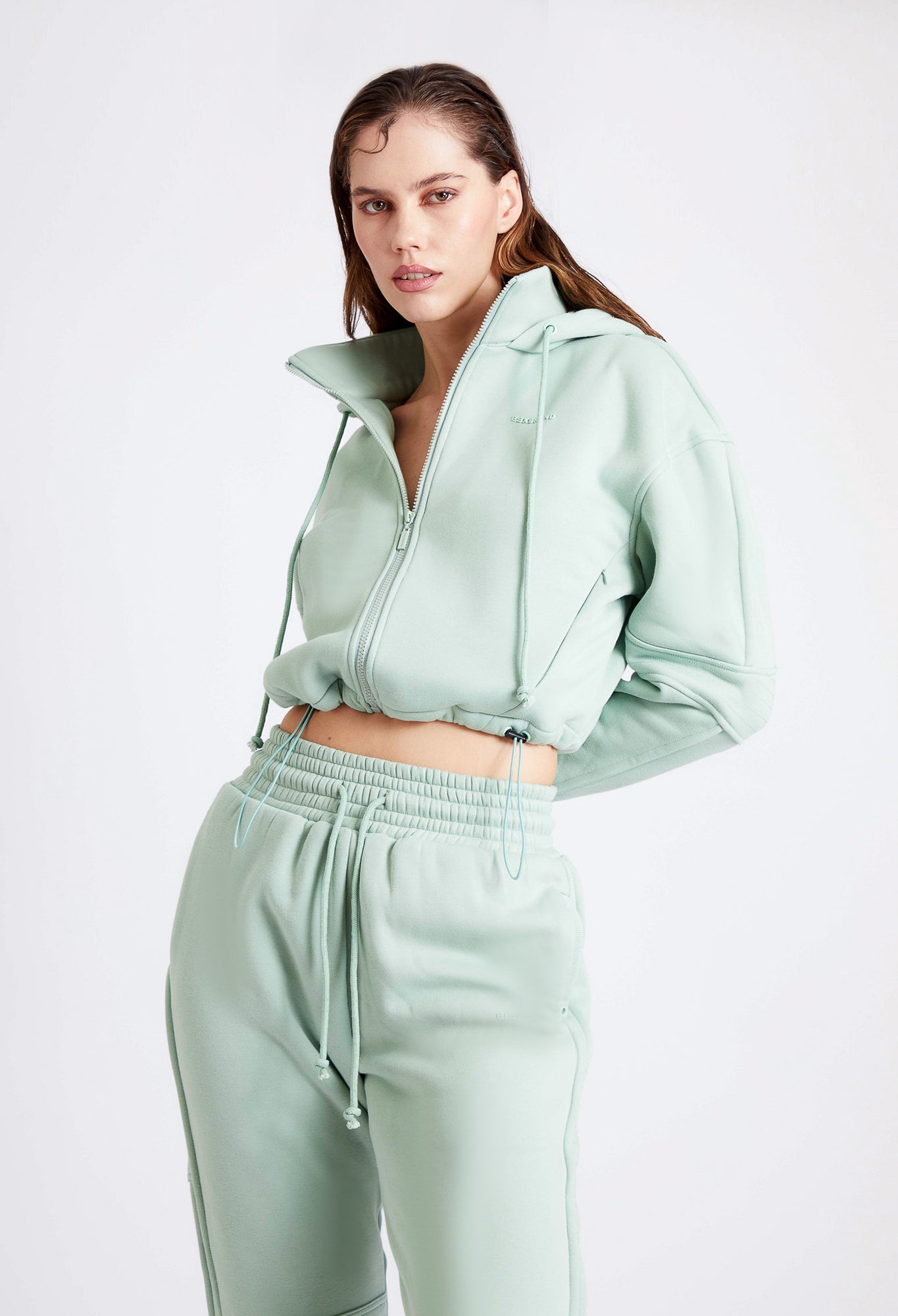 Quilted Arm Zip-Up Hooded Jacket - Frosted Mint