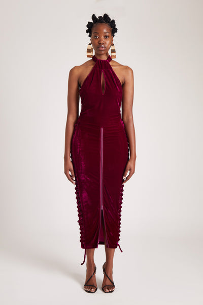 Halter Velvet Maxi - Crushed Dragonfruit