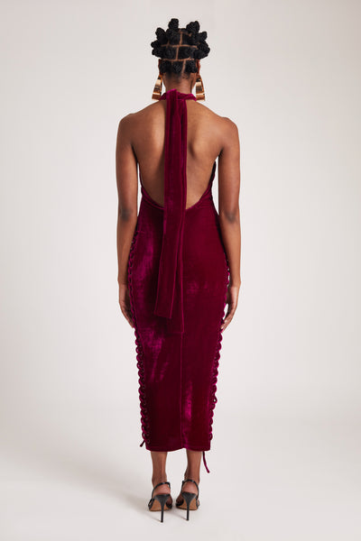 Halter Velvet Maxi - Crushed Dragonfruit