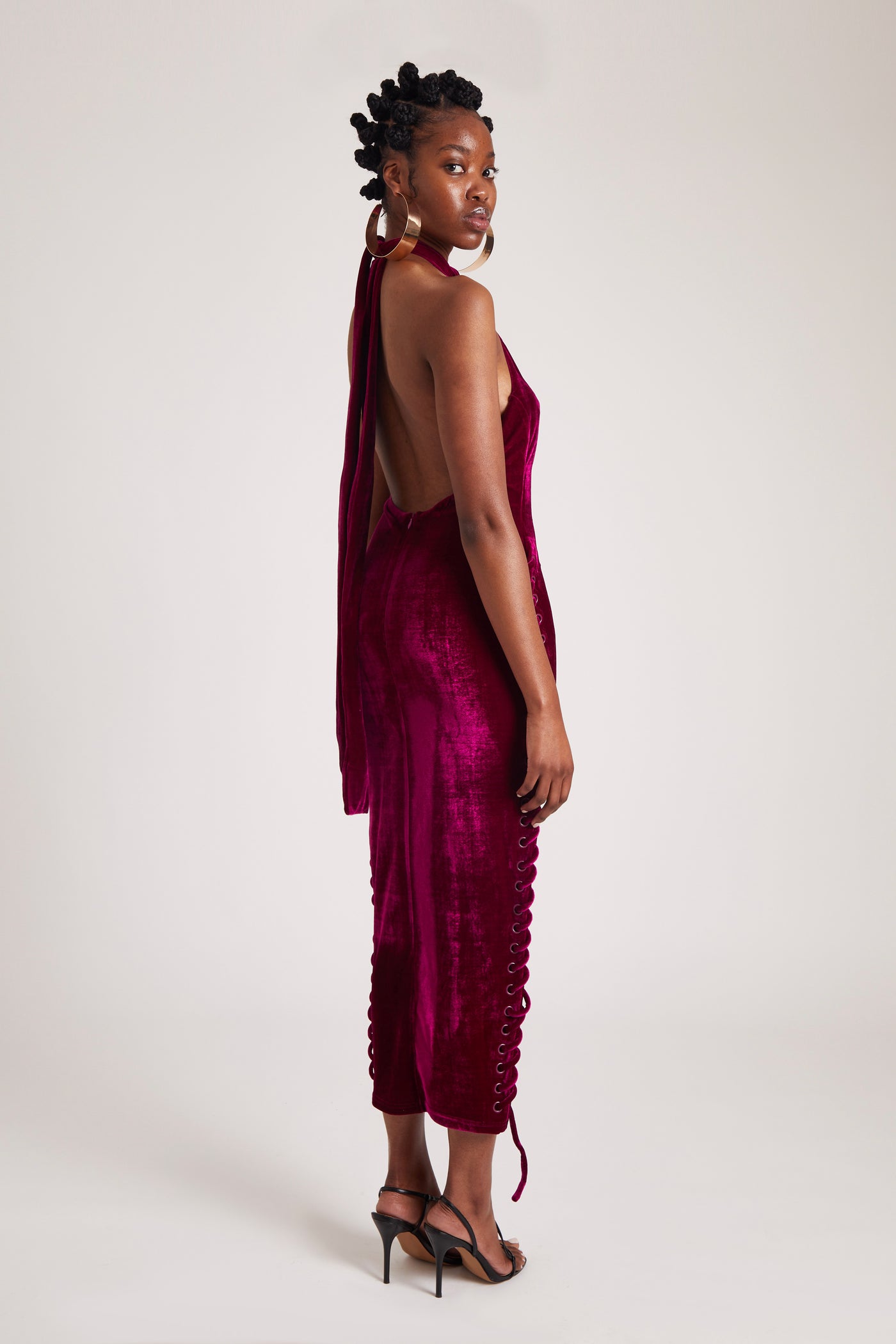 Halter Velvet Maxi - Crushed Dragonfruit