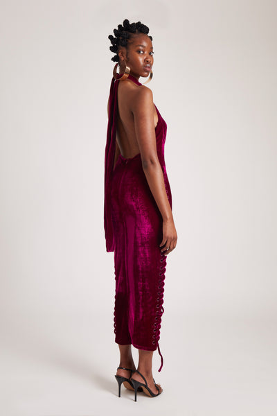 Halter Velvet Maxi - Crushed Dragonfruit
