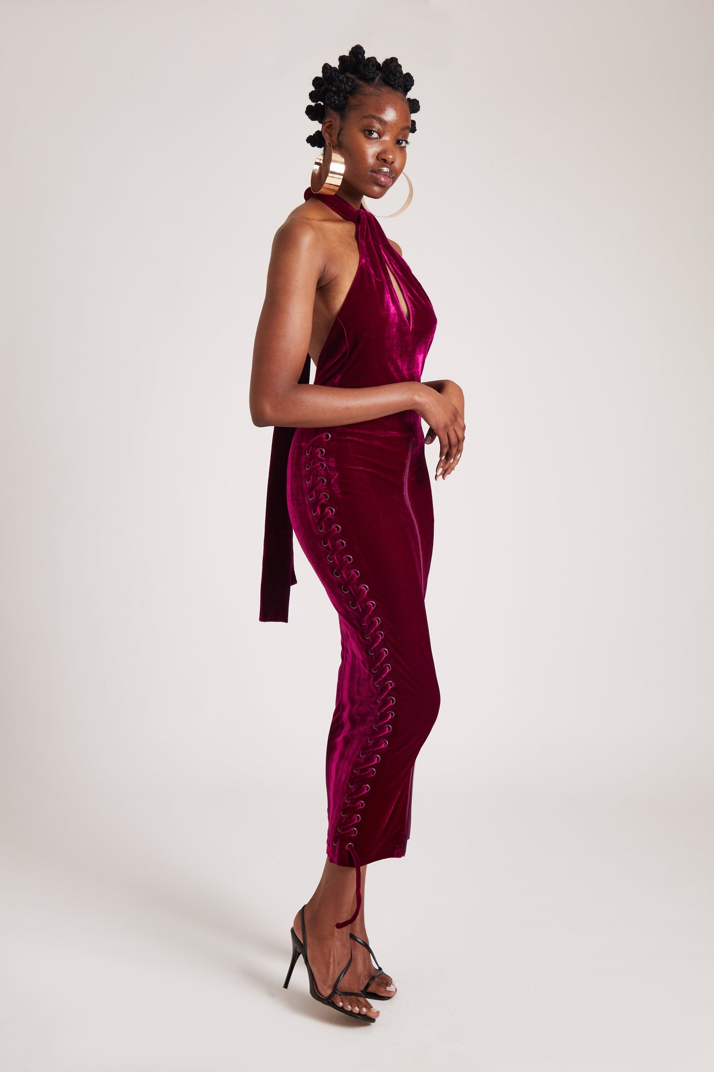 Halter Velvet Maxi - Crushed Dragonfruit
