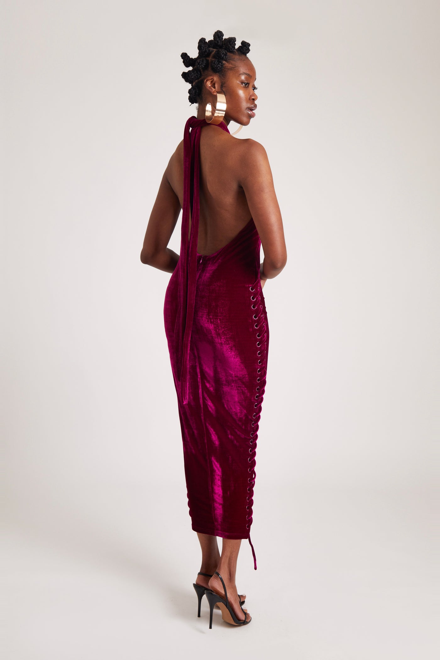Halter Velvet Maxi - Crushed Dragonfruit