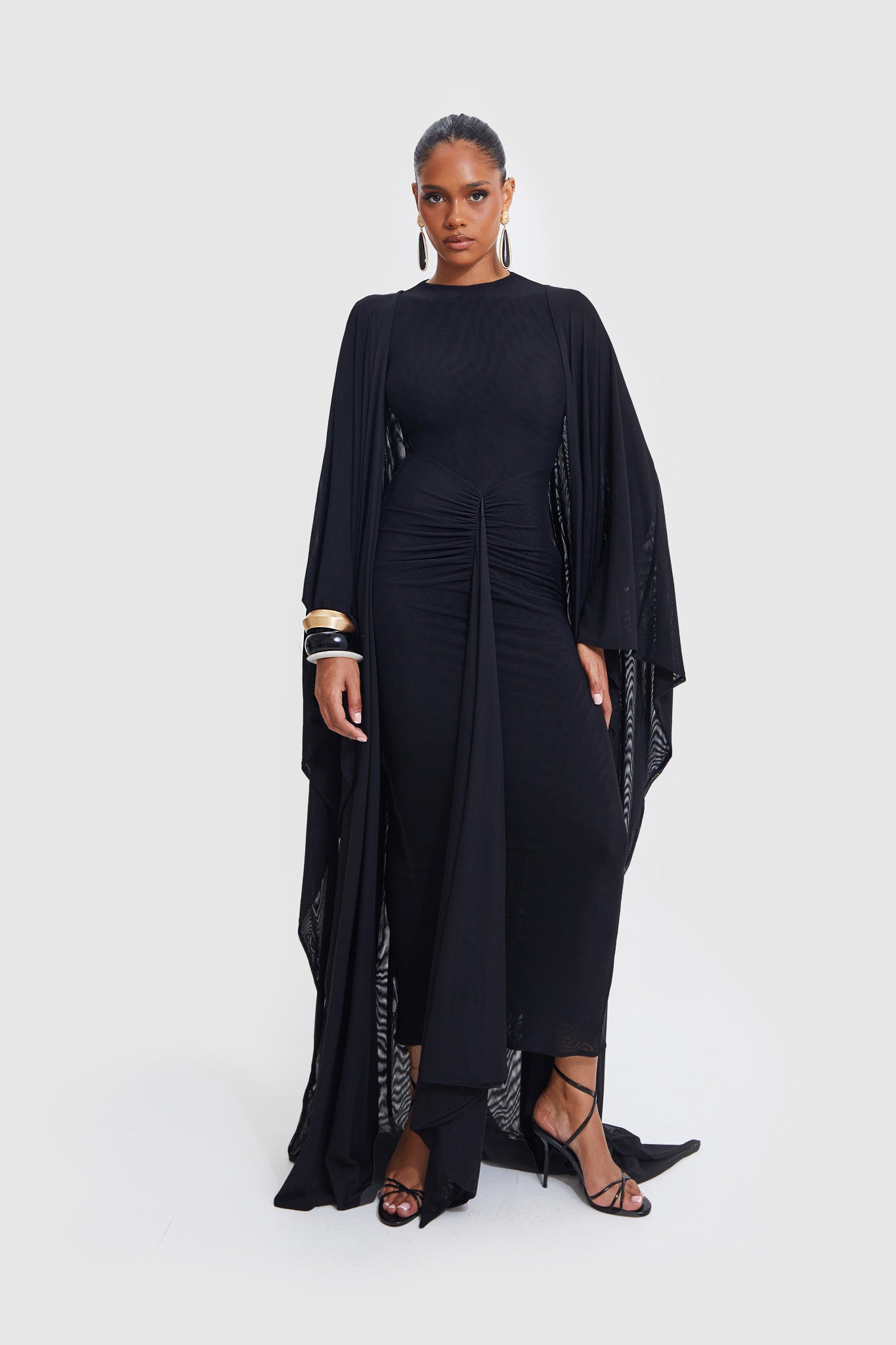 Aluya Mesh Draped Cape - Black
