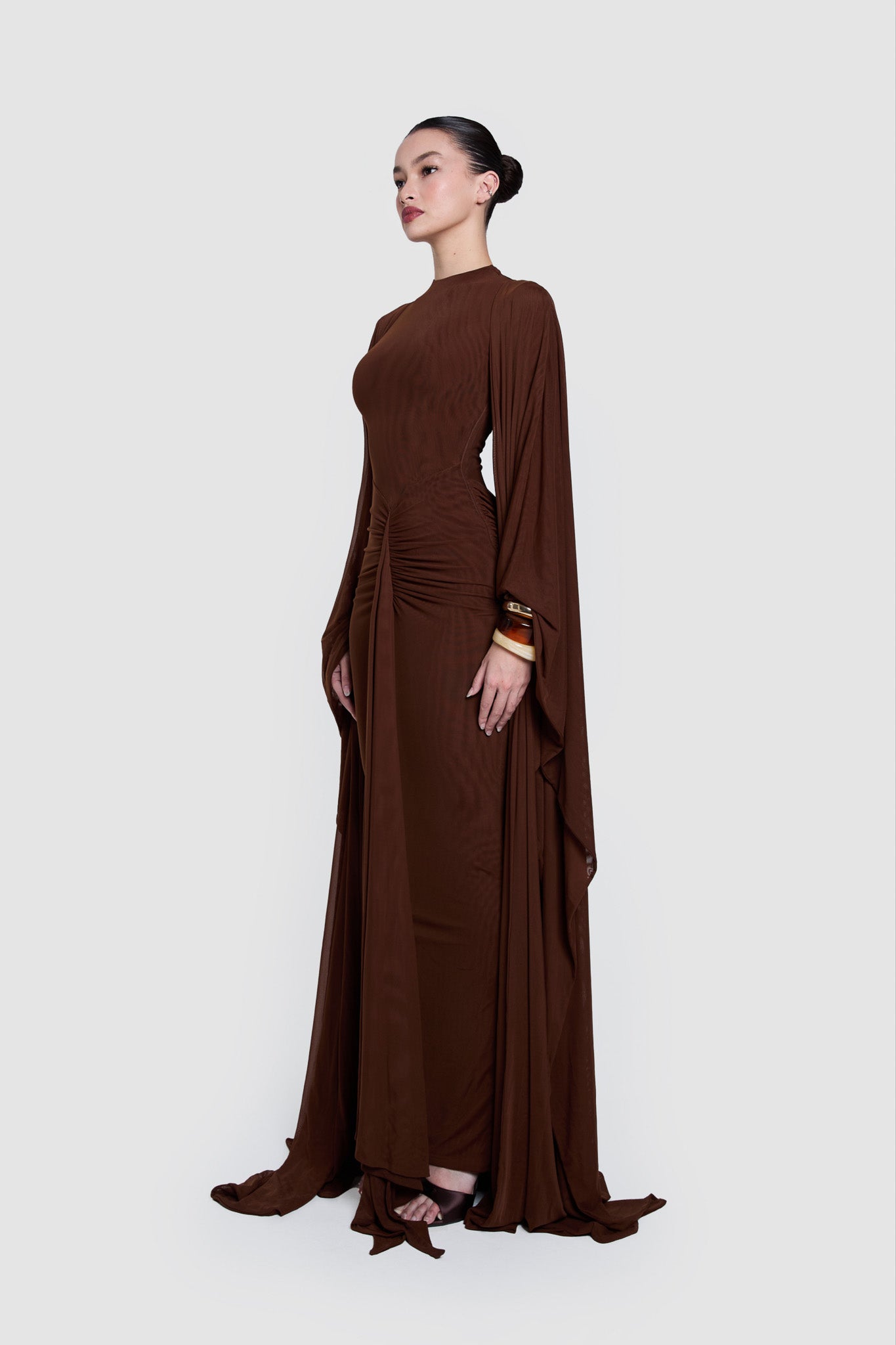 Aluya Mesh Draped Cape - Choc Gelato