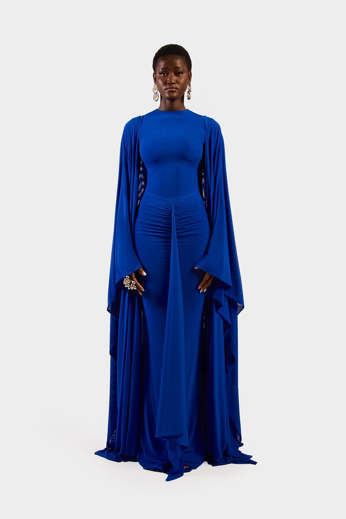 Aluya Mesh Draped Cape - Sapphire