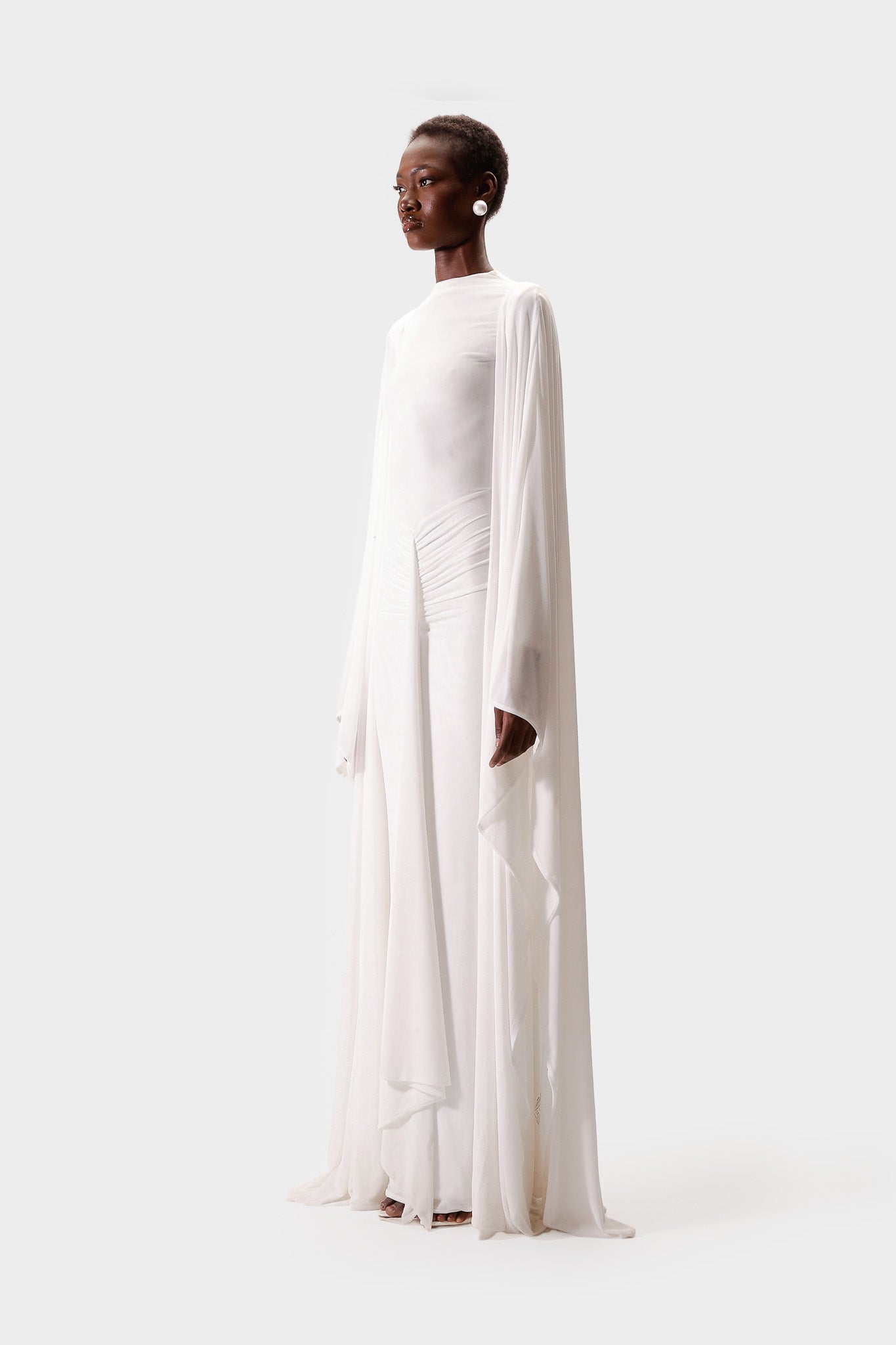Aluya Mesh Draped Cape - White