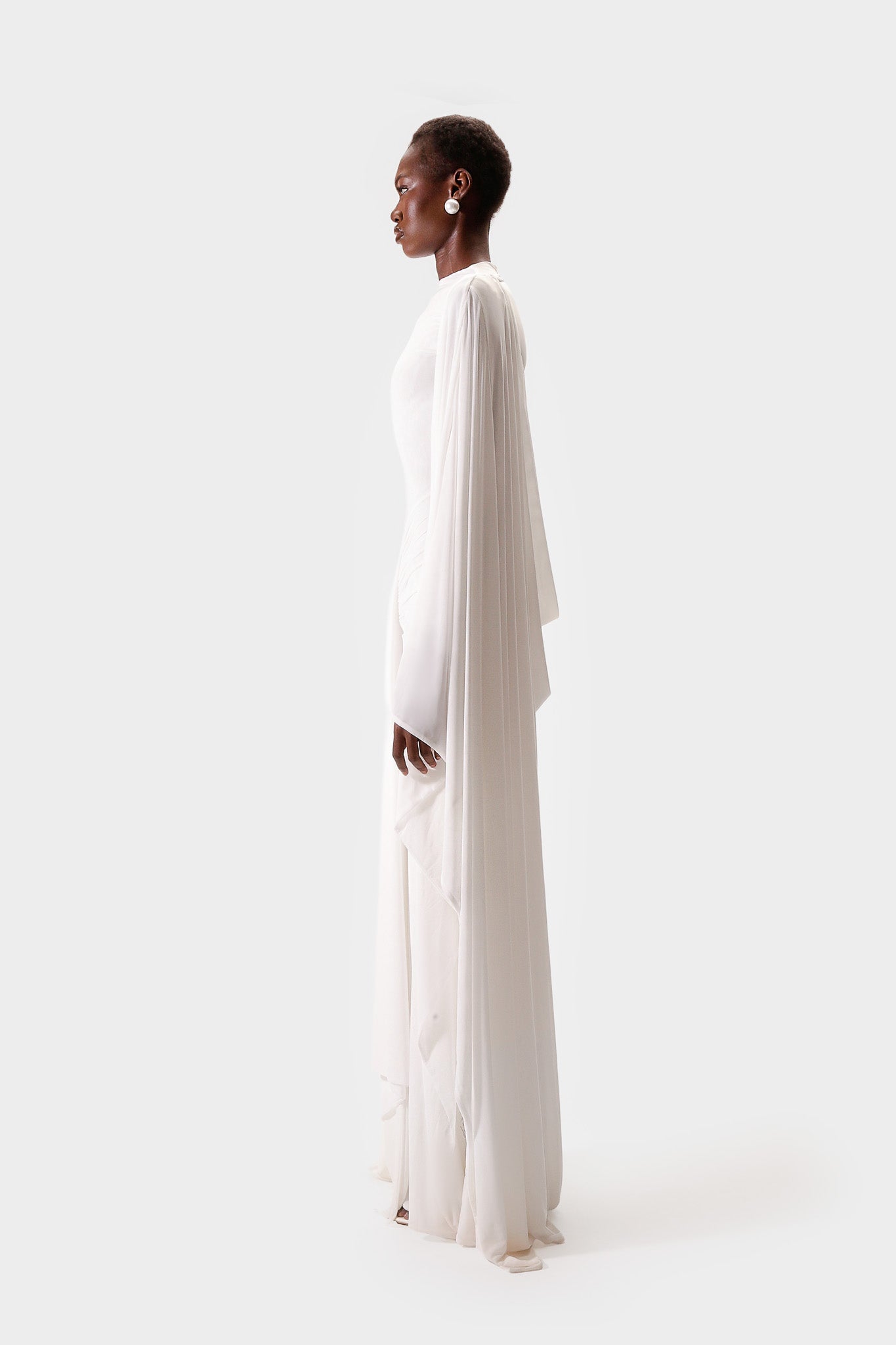 Aluya Mesh Draped Cape - White
